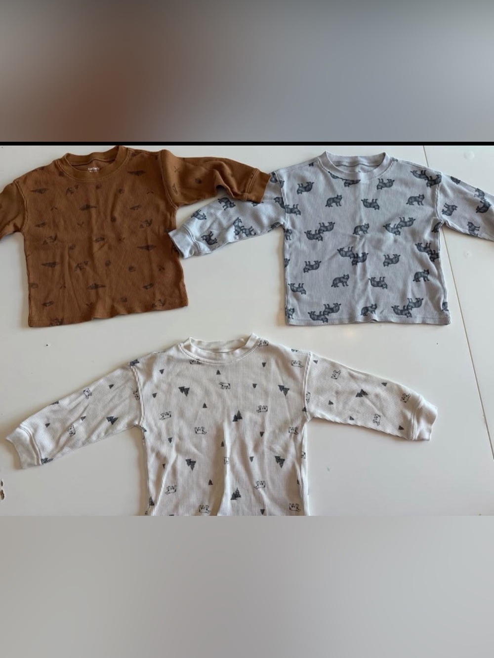 Carter's Bundle: Long-Sleeve Ribbed Tops in Brown, Light Gray & White